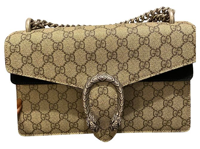 Bolsa de mão Gucci Dionysus em lona e camurça bege