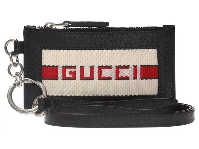 Porte-cartes Gucci zippé Cuir Noir  ref.228145