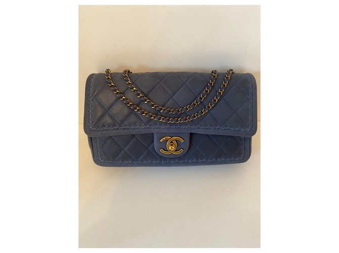 Timeless Chanel Azul Couro  ref.228173