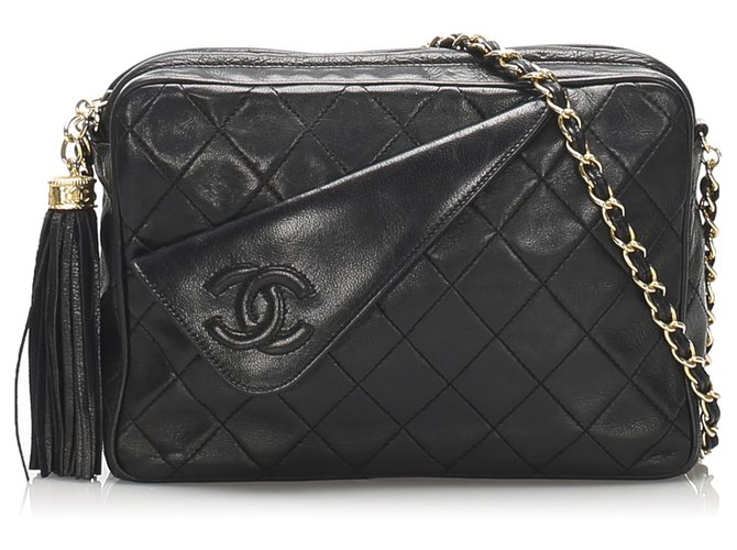 Chanel Black Matelasse Lambskin Chain Shoulder Bag Leather  ref.228333