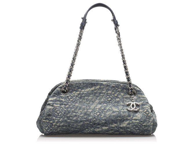 Chanel Blue Camellia Mademoiselle Denim Shoulder Bag Cloth  ref.228362