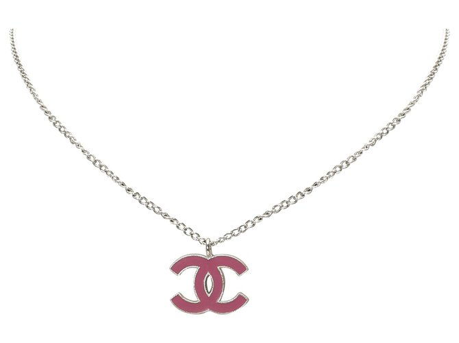 Chanel Silver CC Necklace Silvery Pink Metal  ref.228375
