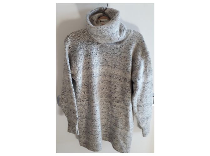 Autre Marque Grauer italienischer Kaschmirpullover mit großem Umlegekragen