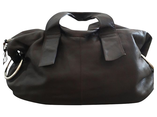 Autre Marque Bolso de piel de cabra marrón con flecos Marrón oscuro