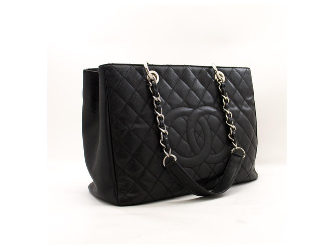 CHANEL Caviar GST 13" Grand Shopping Tote Chain Shoulder Bag Black Leather  ref.228518