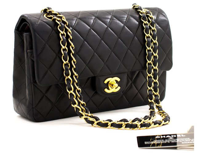 Chanel 2.55 lined Flap Medium Chain Shoulder Bag Black Lambskin Leather  ref.228519