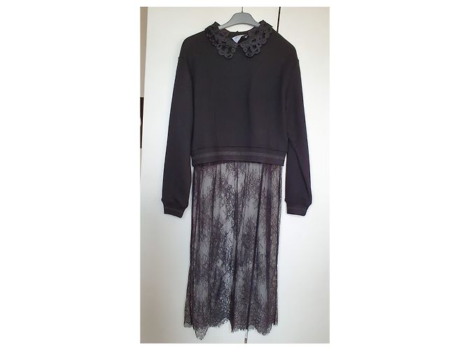 Autre Marque Isabelle Blanche Schwarzes Sweatshirt aus Baumwolle mit Spitzenrock