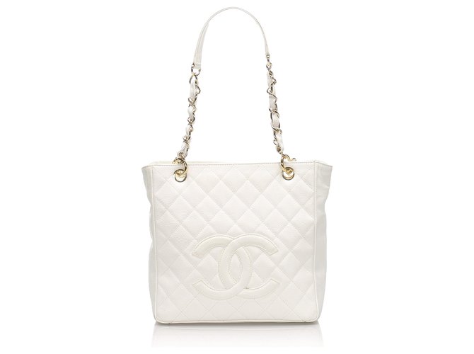 Chanel White Caviar Petit Shopping Tote Bag Cream Leather Metal  ref.228760