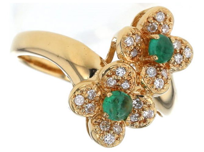 Autre Marque 18K Gelbgold Diamant Smaragd Fleurette Ring Mehrfarben Gelbes Gold  ref.228783