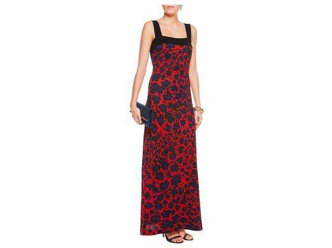Diane Von Furstenberg Maxi abito in seta DvF Lourosa Nero Rosso Porpora