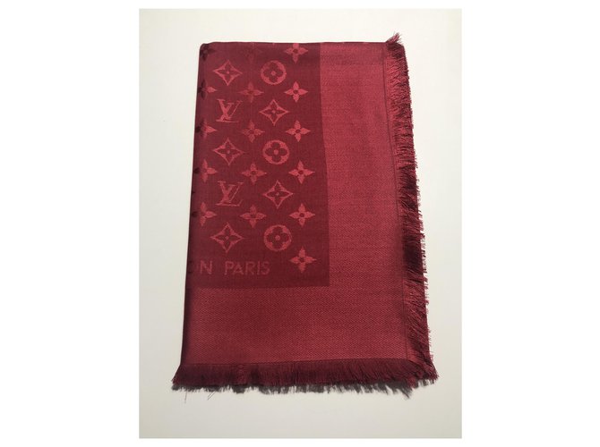 Chal con monograma rojo de Louis Vuitton Roja Seda Lana  ref.228912