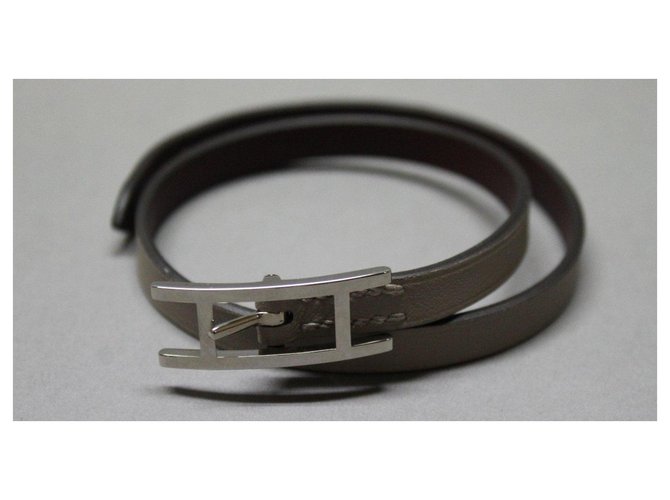 Hermès Behapi T lined Tour Bracelet2 reversible New Grey Dark red Leather  ref.228936
