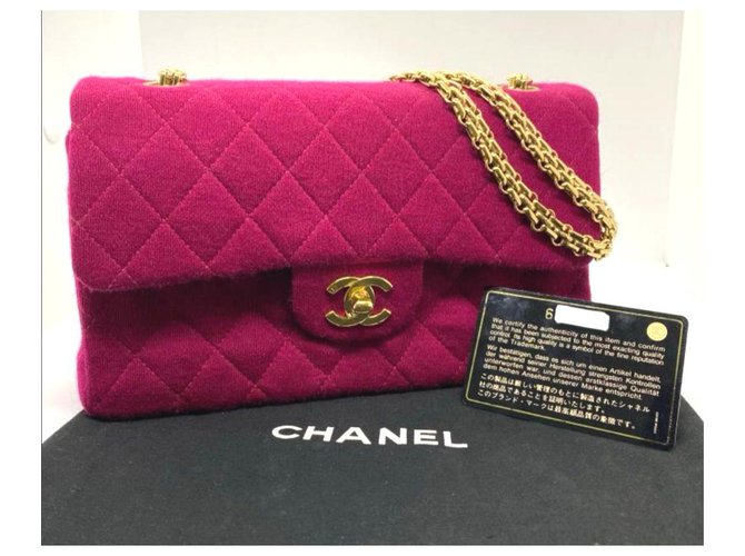 Bolso clásico con solapa Vintage Chanel Pink Jersey Medium Timeless Rosa Paño  ref.228953