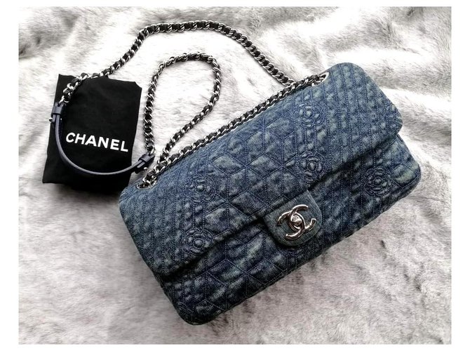 Chanel Blue Denim gesteppte Flap Bag Blau John  ref.228963