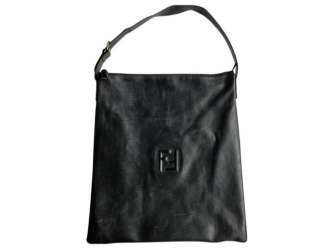 Fendi Large Embossed Leather Shoulder Bag Black  ref.229075