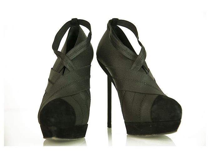 Yves Saint Laurent YSL black elasticated fabric & suede platform booties 40 
