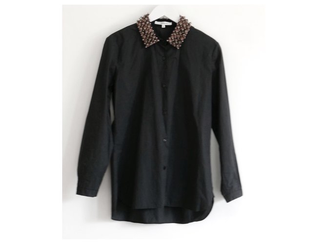Carven Beaded Collar Shirt Black Cotton  ref.229094