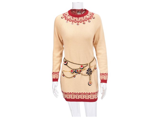 Chanel Robe RARE avec ceinture en chaîne Cachemire Écru  ref.229147