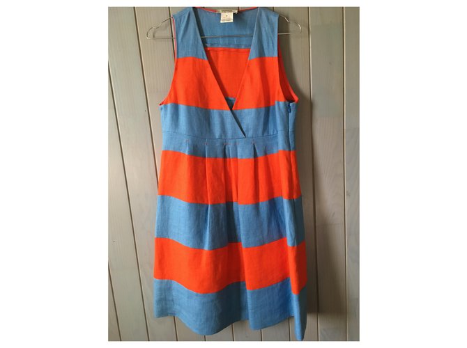 Robe en lin à rayures orange et bleu Sonia by Sonia Rykiel  ref.229171