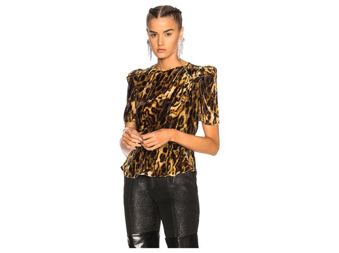 Isabel Marant UDELL top em veludo mesclado de seda, estampa de leopardo T. 36. Bege  ref.229174