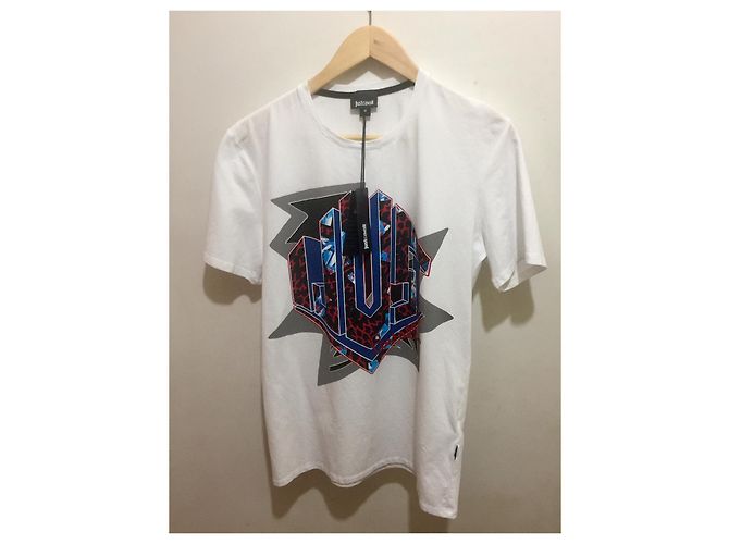 Just Cavalli Nur Cavalli Logo T-Shirt Größe M. Weiß Mehrfarben