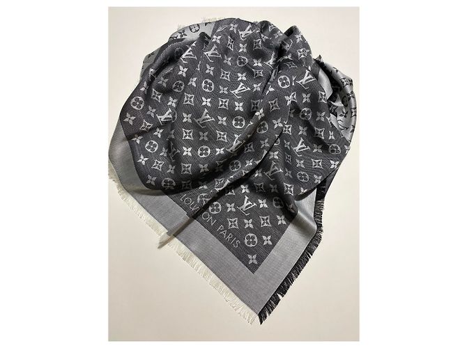 Scialle Louis Vuitton Monogram denim Nero Seta Lana