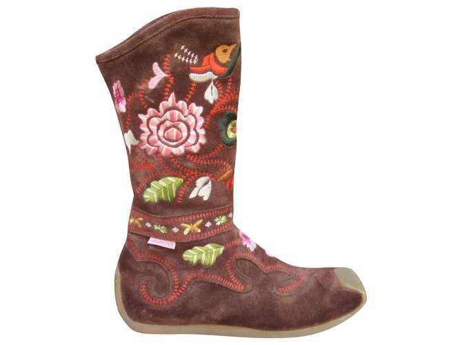 Roberto Cavalli embroidered boots p35,5 Brown Deerskin  ref.229244