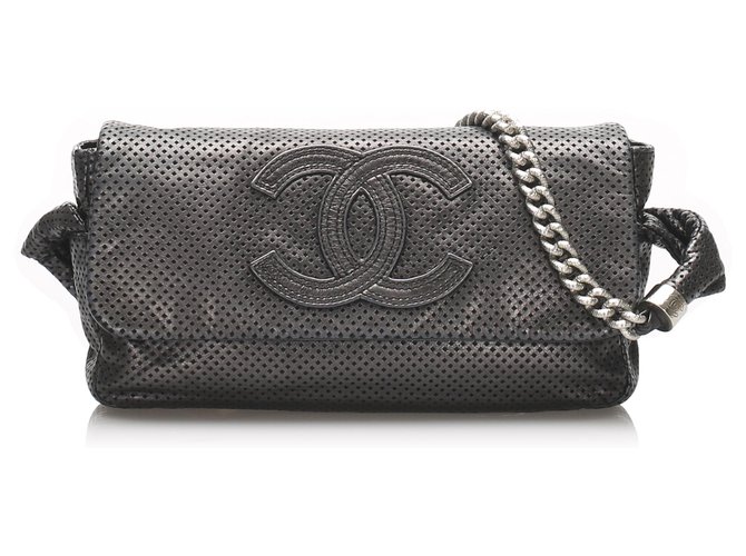 Chanel Black CC Perforated Leather Shoulder Bag Pony-style calfskin  ref.229385