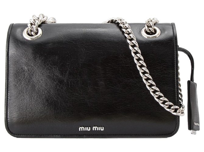 Miu Miu Black Vitello Shine Club Shoulder Bag Leather Pony