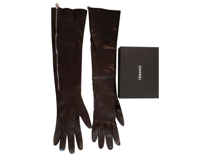 Chanel long leather gloves Brown  ref.229479