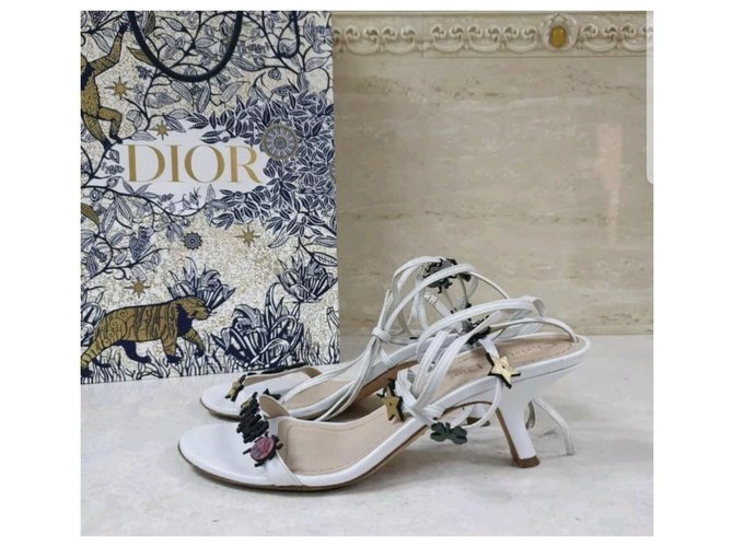 Christian Dior 2017 Taille des sandales Porte Bonheur 38,5 Cuir Blanc  ref.229531