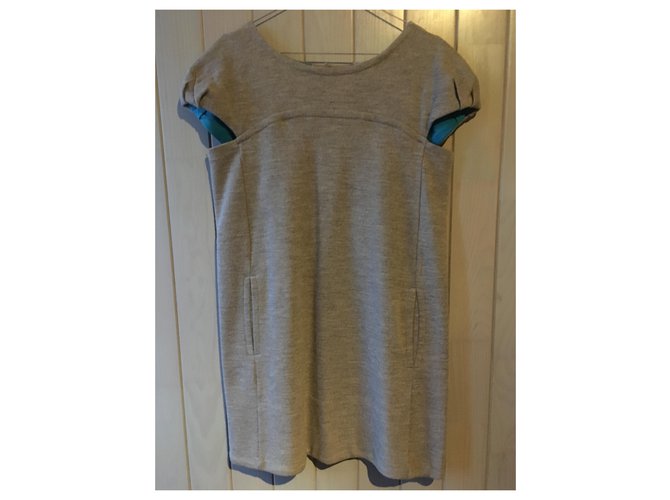 Warm dress in light gray and turquoise blue woolen cloth Marc by Marc Jacobs Grey  ref.229599