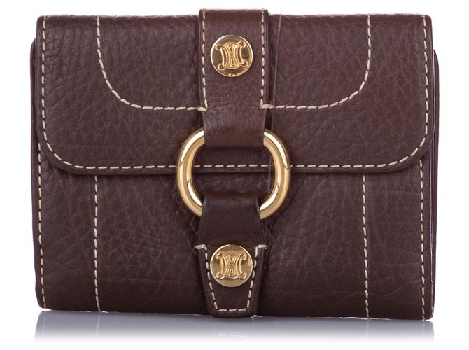 Céline Celine Brown Leather Small Wallet Dark brown Pony-style calfskin  ref.229700