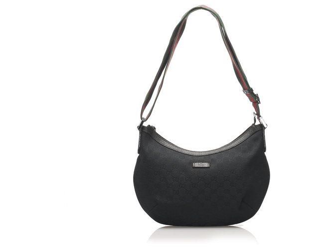 Gucci Black GG Canvas Web Hobo Bag Leather Cloth Pony-style calfskin Cloth  ref.272421 - Joli Closet