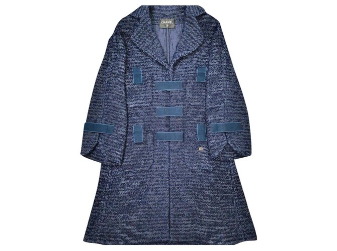 Chanel 2018 abrigo de tweed metalizado Azul marino  ref.229799