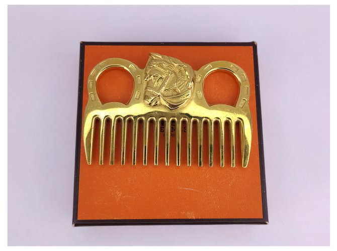 Hermès golden horse pattern comb Gold hardware Steel  ref.229811