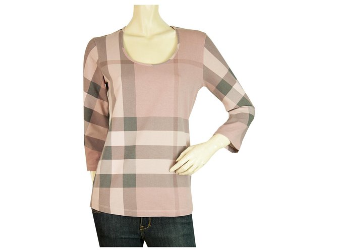 Burberry Brit teintes roses 3/4 Manches Nova Check T-Shirt col rond taille M Coton  ref.229820