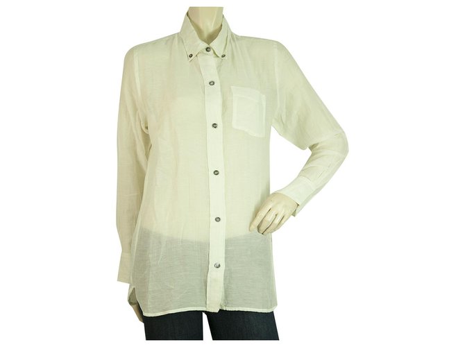Isabel Marant Etoile Vanilla Off White com botões para baixo desgaste para trabalhar camisa Top sz 36 Creme Seda Algodão  ref.229851