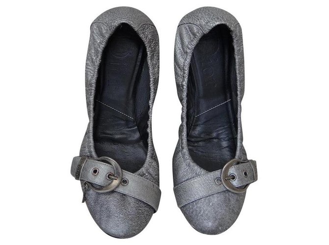 Dior Ballet flats Silvery Leather  ref.229908
