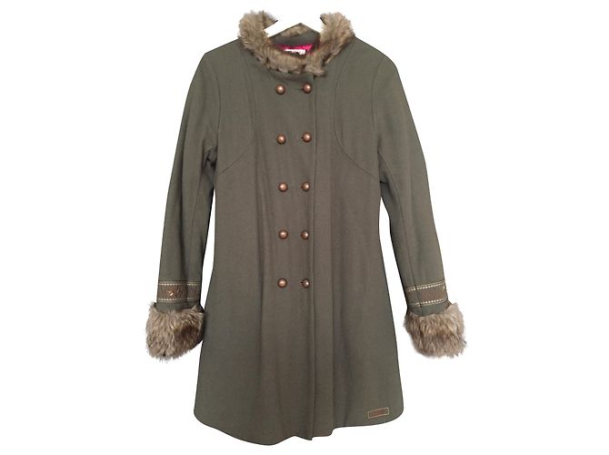 Kenzo faux fur wool coat Khaki