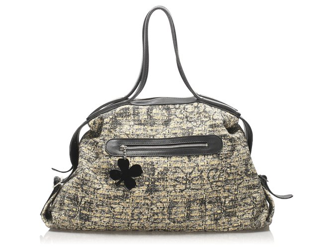 Bolsa de viaje de algodón Chanel Brown Clover Castaño Negro Beige Cuero Becerro Paño  ref.230018