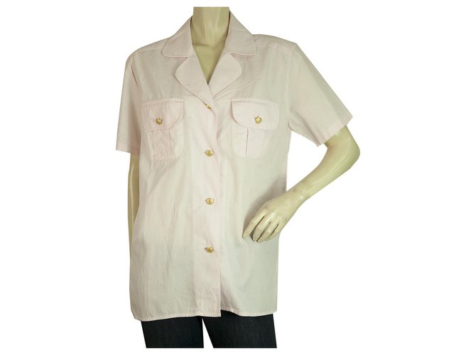 Moschino Jeans Pink Short Sleeve Button Down Shirt Top Summer Print Back Size L Cotton  ref.230098