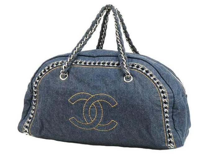 CHANEL sac à bandoulière en chaîne Boston pour femme matériel bleu marine x argent Bijouterie argentée  ref.230129