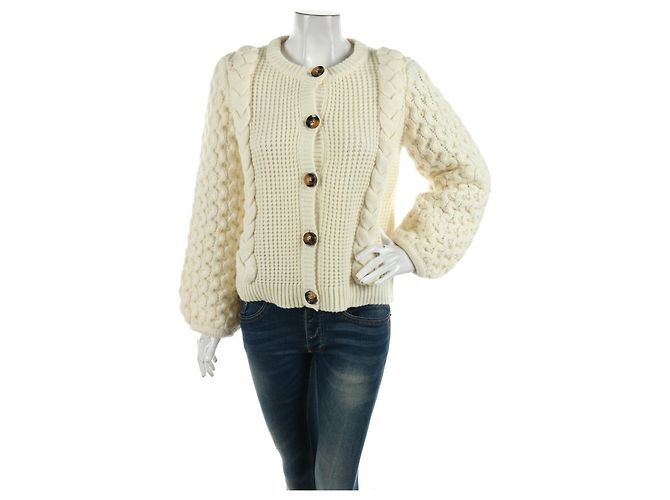 Gestuz Strickjacke Weiß Wolle Mischung Größe L