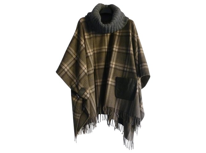 Max & Co Wool blend & real leather poncho/cape Brown Taupe  ref.230273
