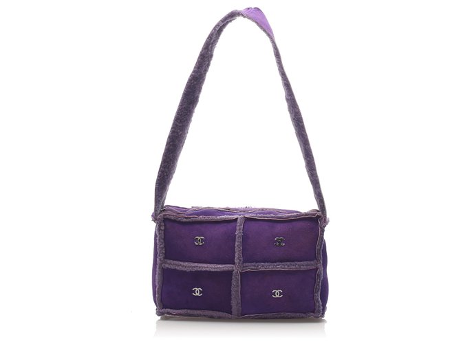 Bolsa de ombro Chanel Purple Choco Bar Patchwork Lã Roxo Pano  ref.230287