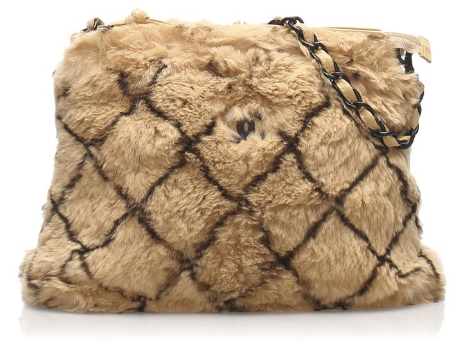 Beige Woven Furry Shoulder Bag