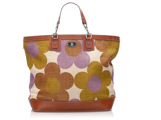 Céline Celine Brown Floral Canvas Einkaufstasche
