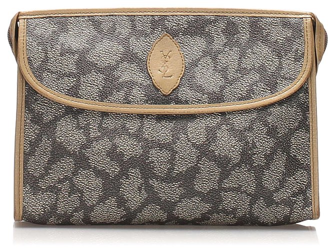 Yves Saint Laurent YSL Gray Printed PVC Pouch Brown Beige Grey Leather Plastic Pony-style calfskin  ref.230347