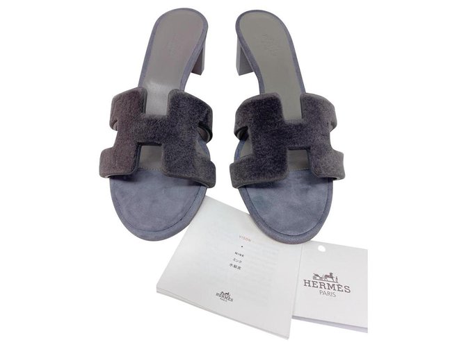 Sandale Hermès Oasis Vison Rase Gris Fumee Neuf Cuir Fourrure  ref.230437